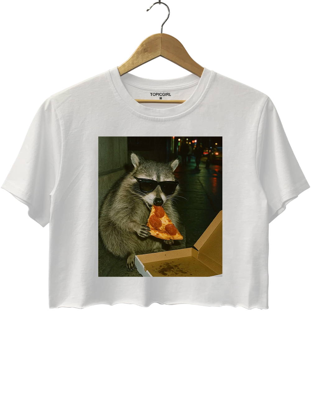 Funny Raccoon Eating Pizza Crop Top