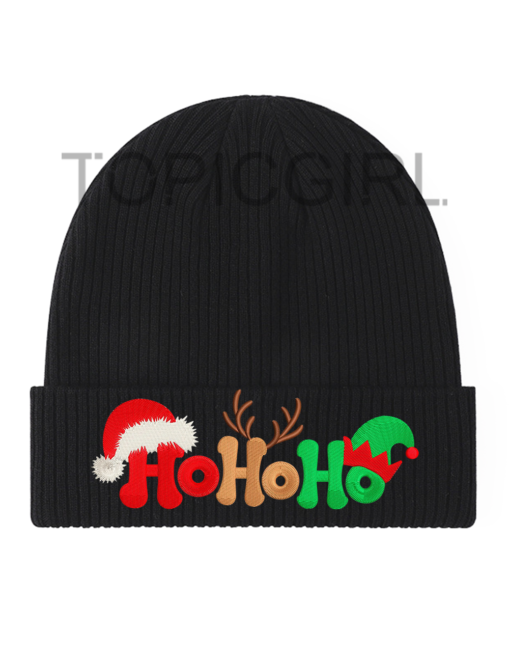 Ho Ho Ho Reindeer Embroidered Beanie