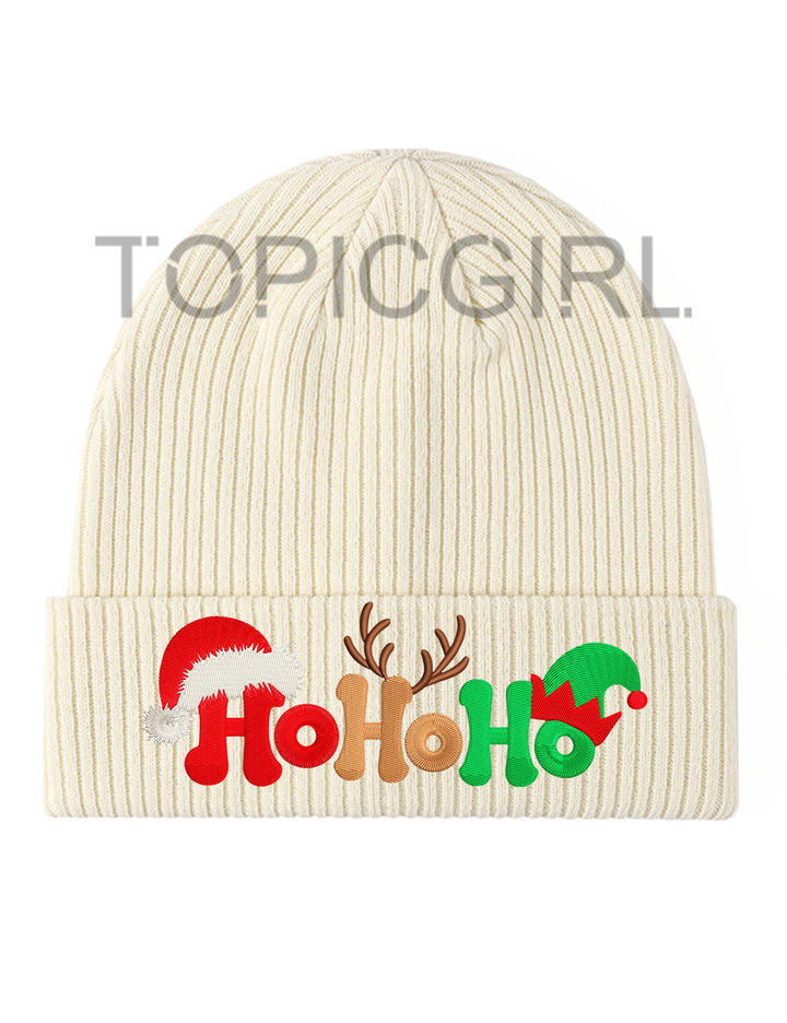 Ho Ho Ho Reindeer Embroidered Beanie
