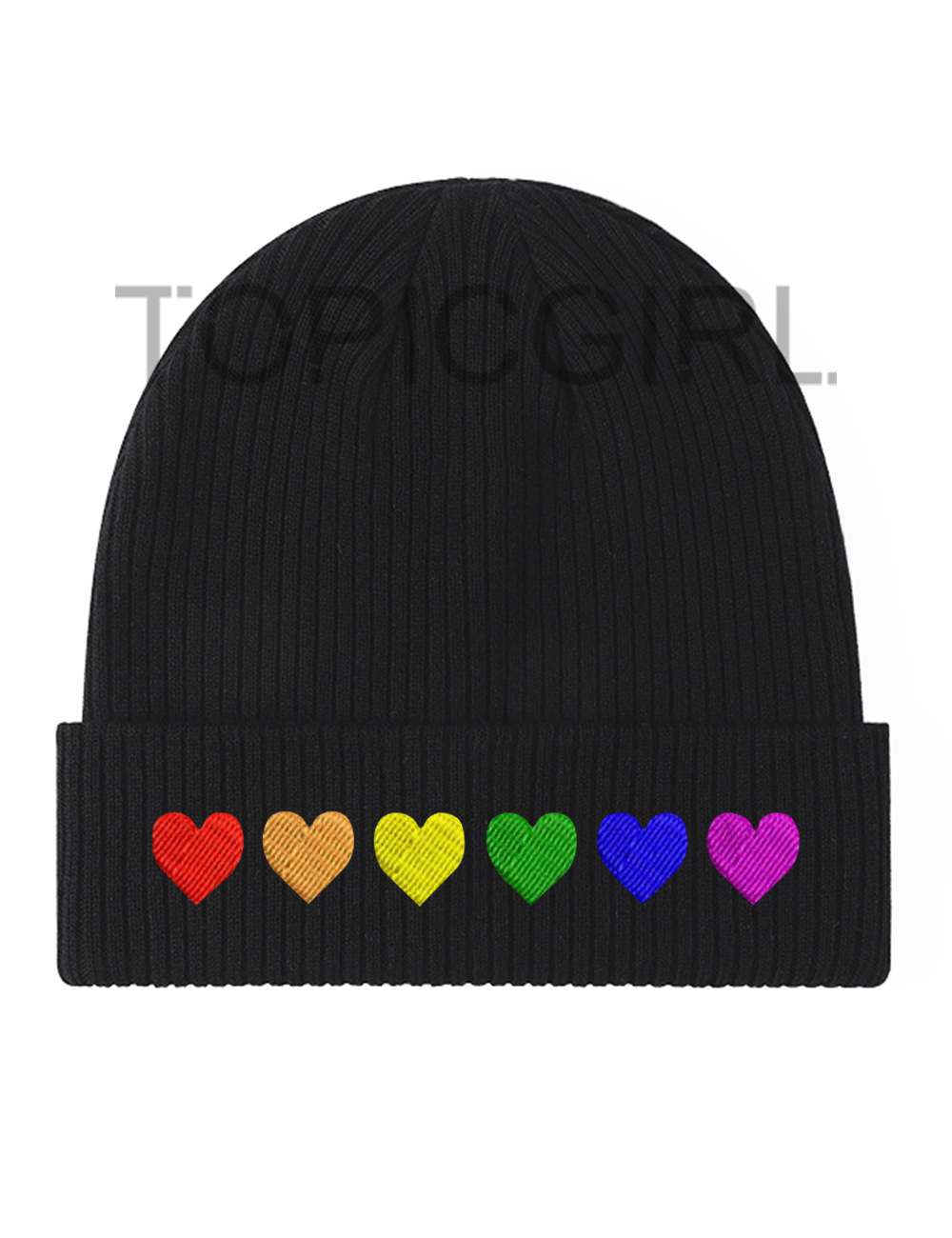 Rainbow Hearts Embroidered Beanie