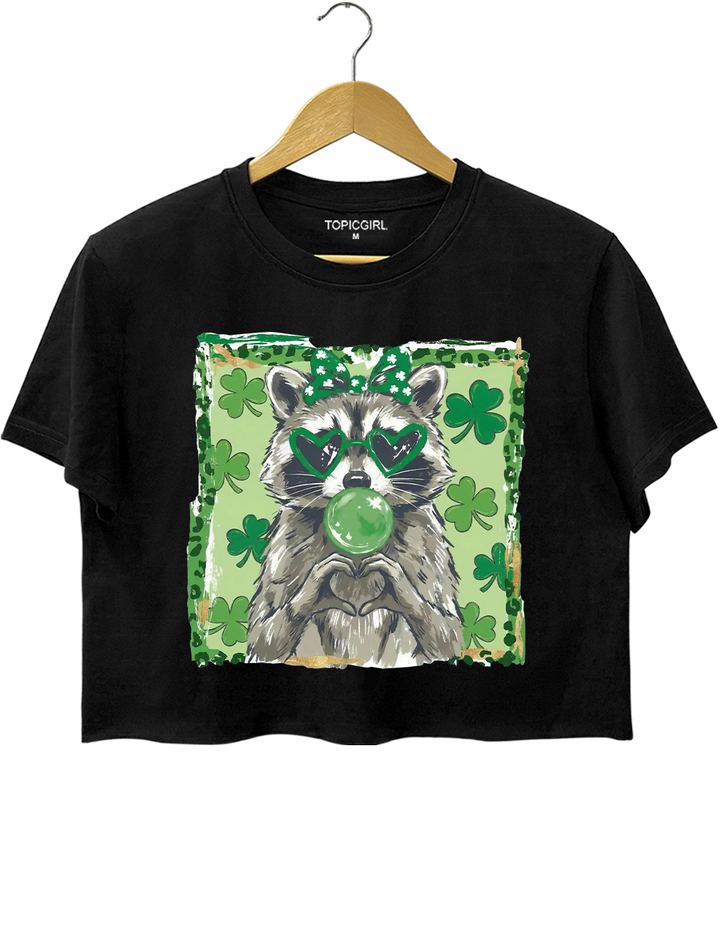 St Patrick's Day Raccoon Crop Top