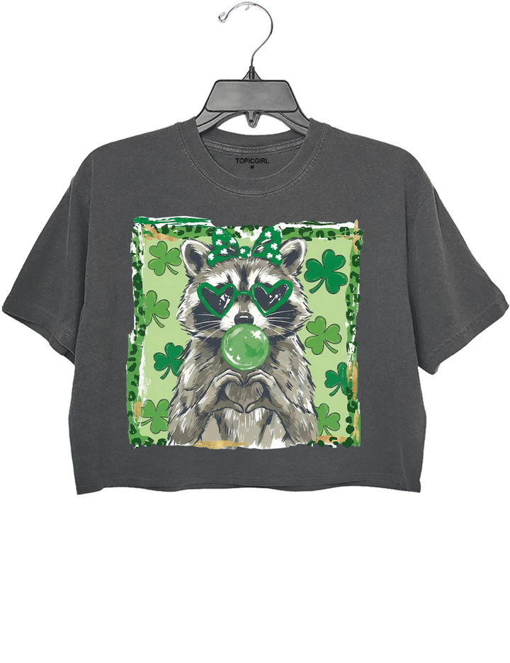 St Patrick's Day Raccoon Crop Top