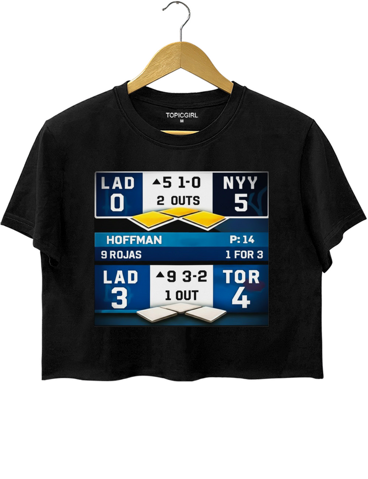 Dodgers Back-to-Back Championship Scoreboard Crop Top