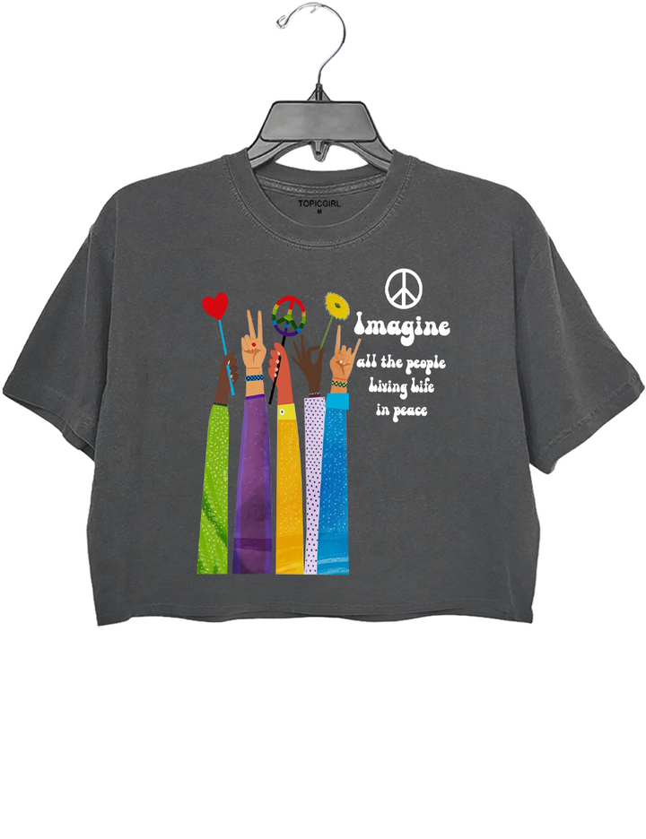 Imagine All The People Living Life In Peace Beatles Crop Top