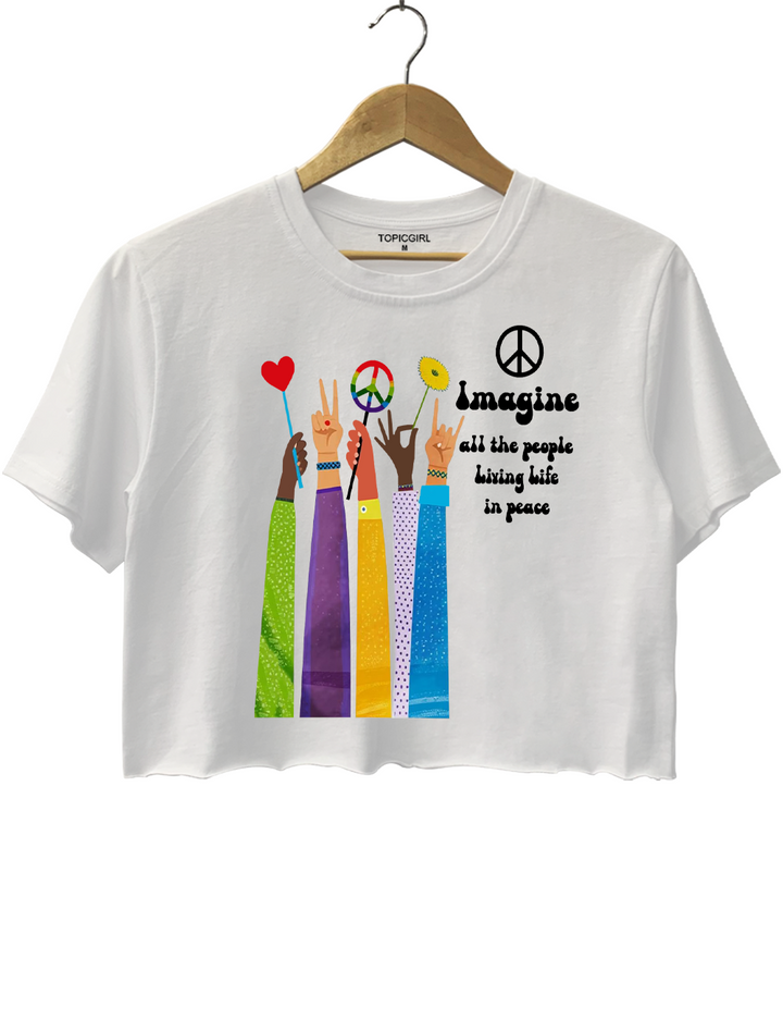 Imagine All The People Living Life In Peace Beatles Crop Top