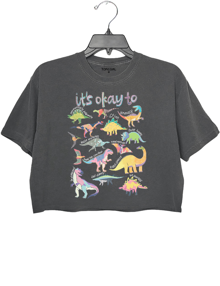 It’s Ok To Be Different Autism Dinosaur Crop Top