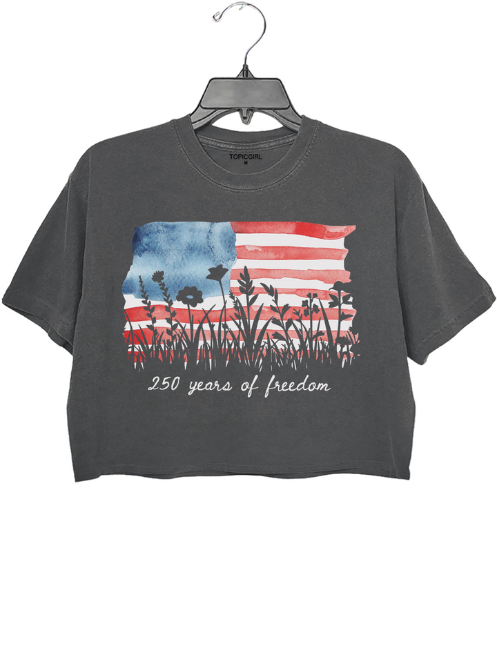 Womens Patriotic 250 Years of Freedom Floral Crop Top