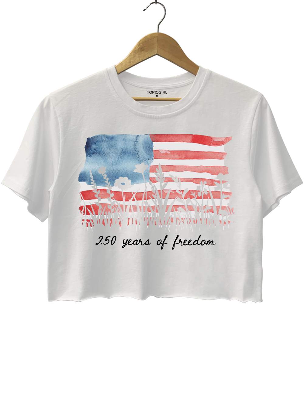Womens Patriotic 250 Years of Freedom Floral Crop Top