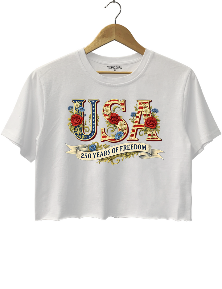USA 250 Years Of Freedom Crop Top