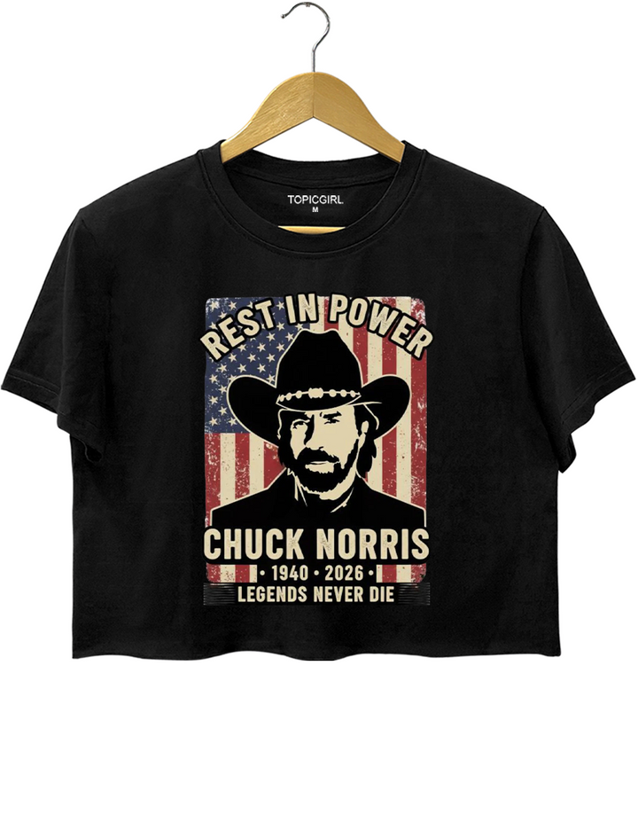 Rest In Power Western Legend Patriotic Chuck Norris Crop Top