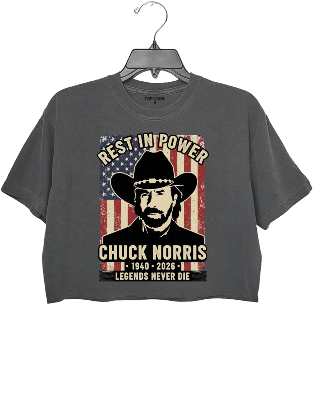 Rest In Power Western Legend Patriotic Chuck Norris Crop Top