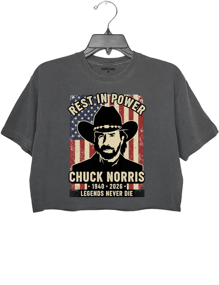 Rest In Power Western Legend Patriotic Chuck Norris Crop Top