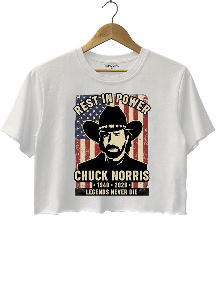 Rest In Power Western Legend Patriotic Chuck Norris Crop Top