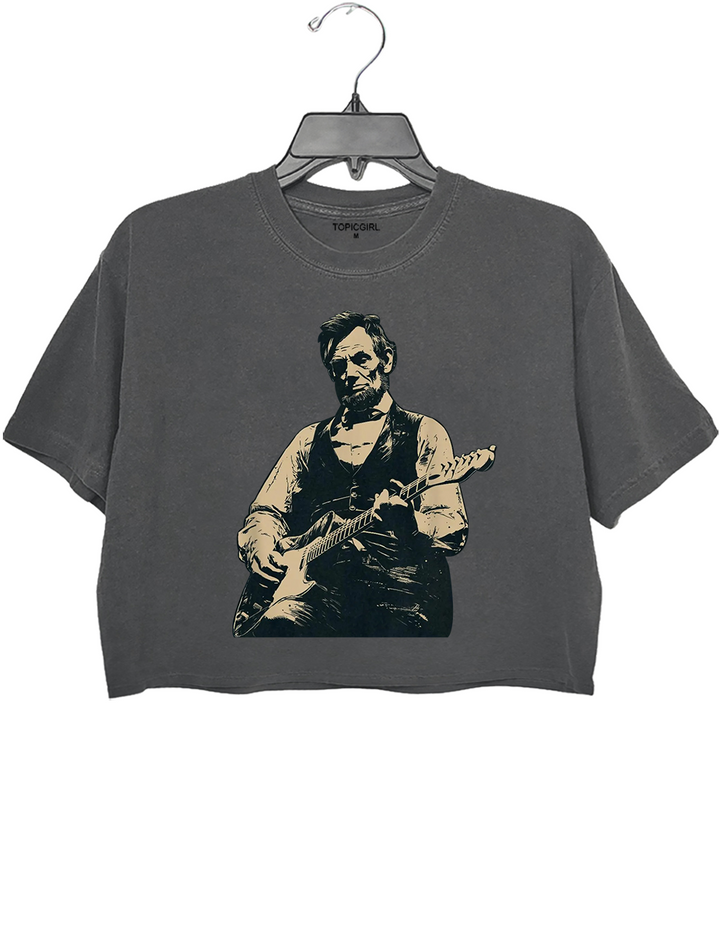 President Abraham Lincoln Playing Guitar Vintage Political Humor Crop Top