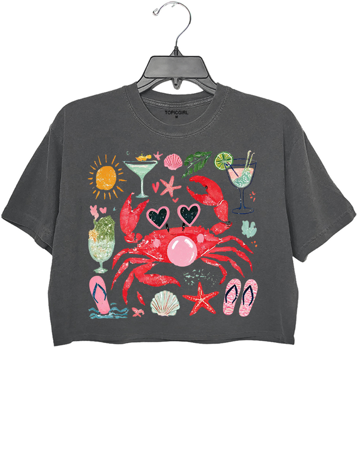 Crab Blowing Bubble Crop Top