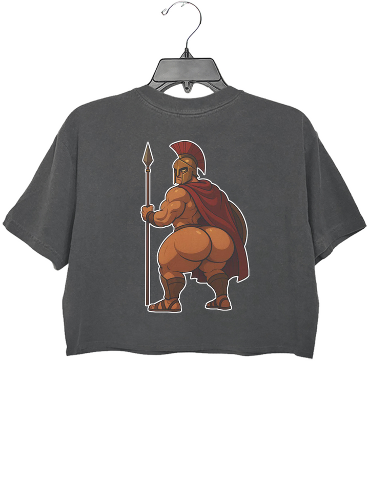 Spartan Warrior with Dump Truck Funny Spartan Butt Crop Top