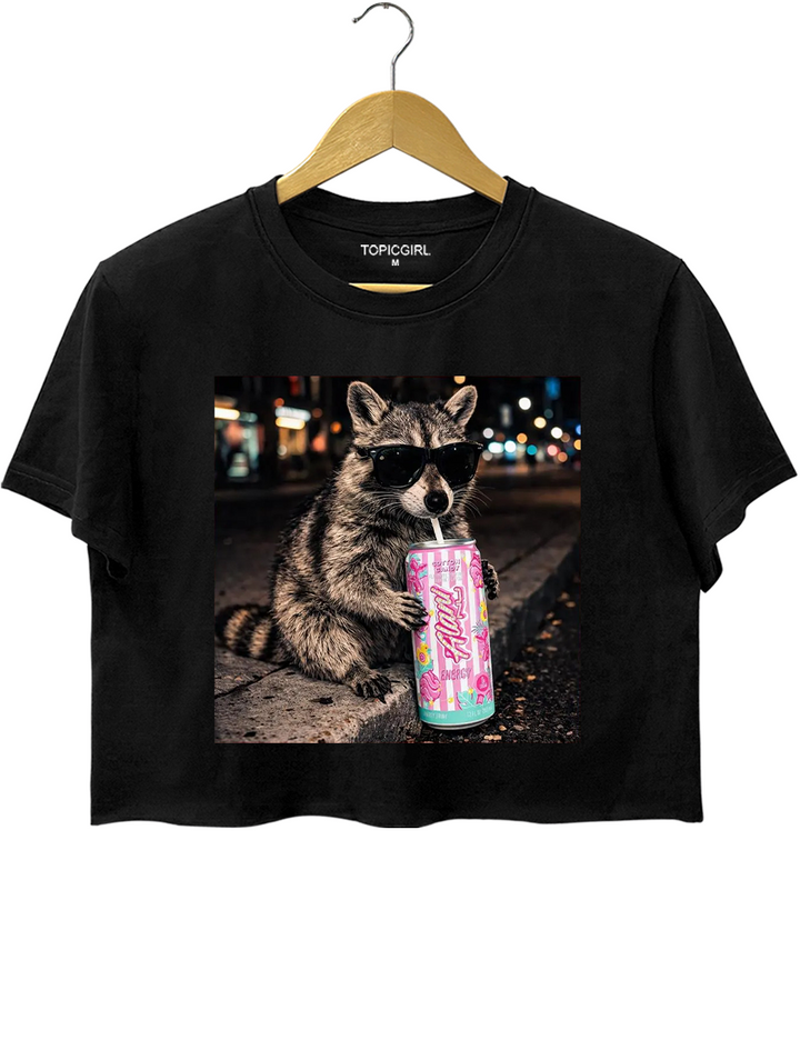 Raccoon Cotton Candy Drink Crop Top