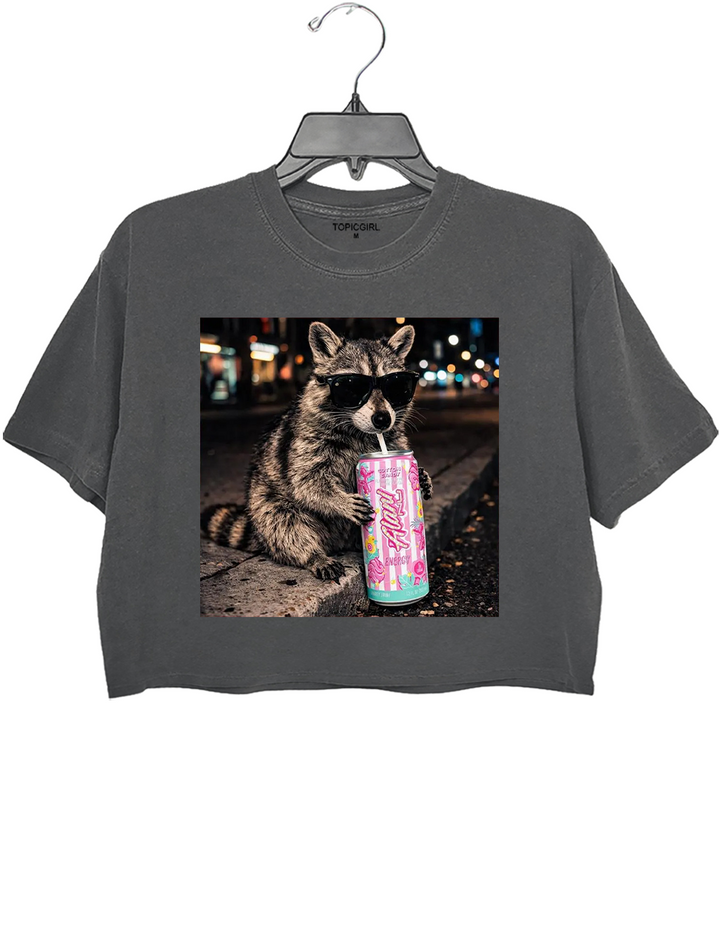 Raccoon Cotton Candy Drink Crop Top
