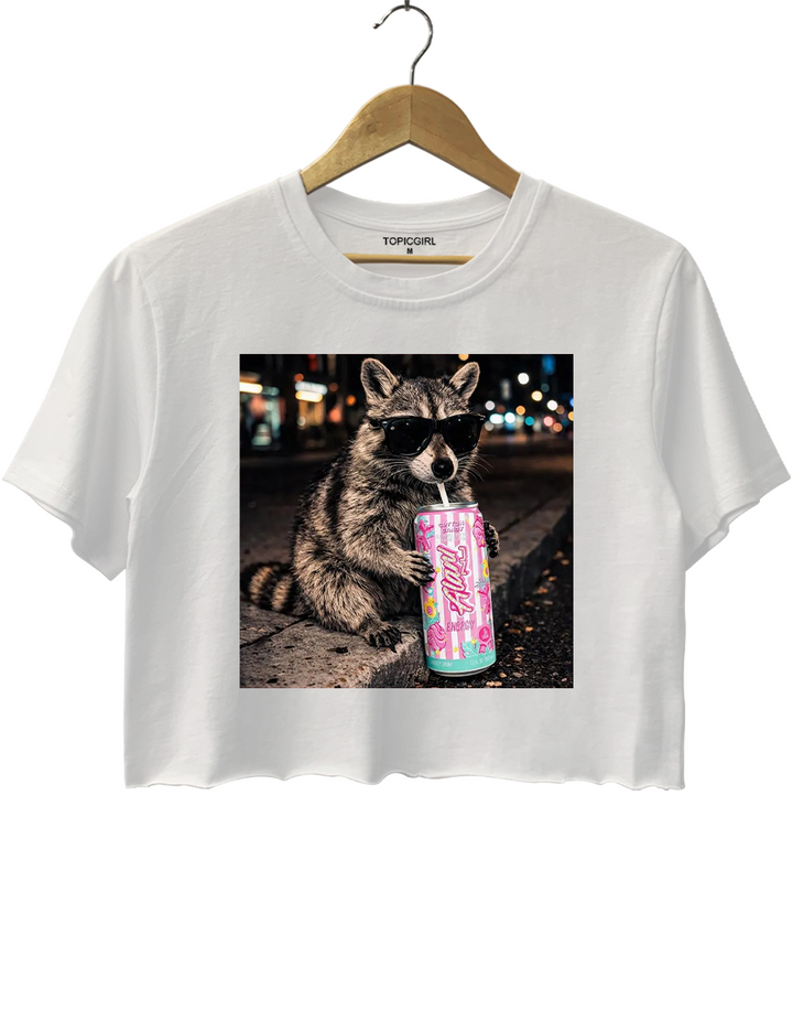 Raccoon Cotton Candy Drink Crop Top