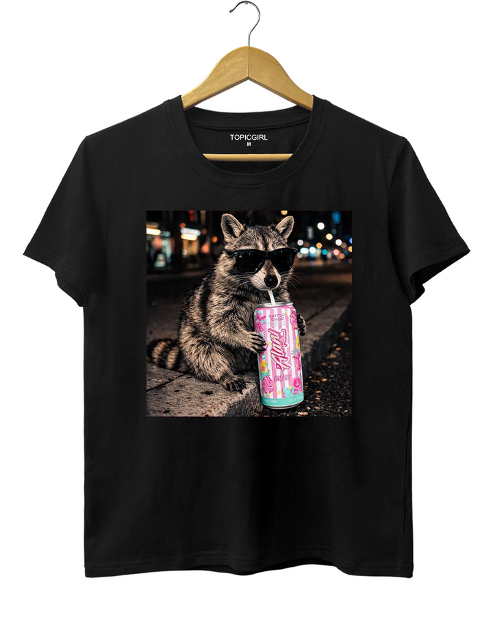 Raccoon Cotton Candy Drink Tee