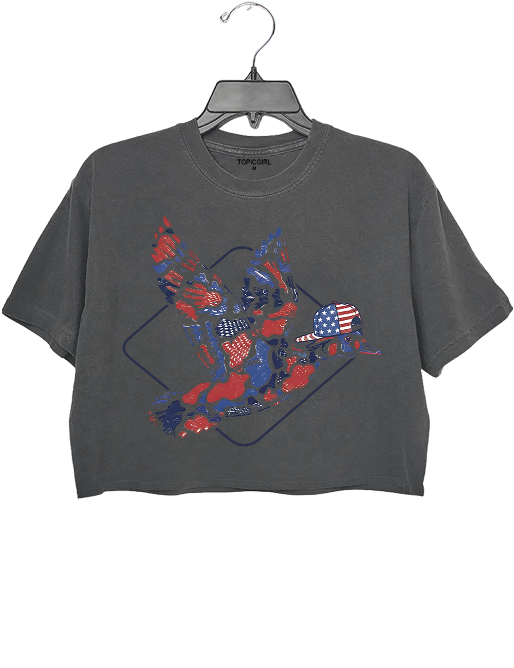 Camo Flying Mallard Duck 4th of July Patriotic Duck Crop Top