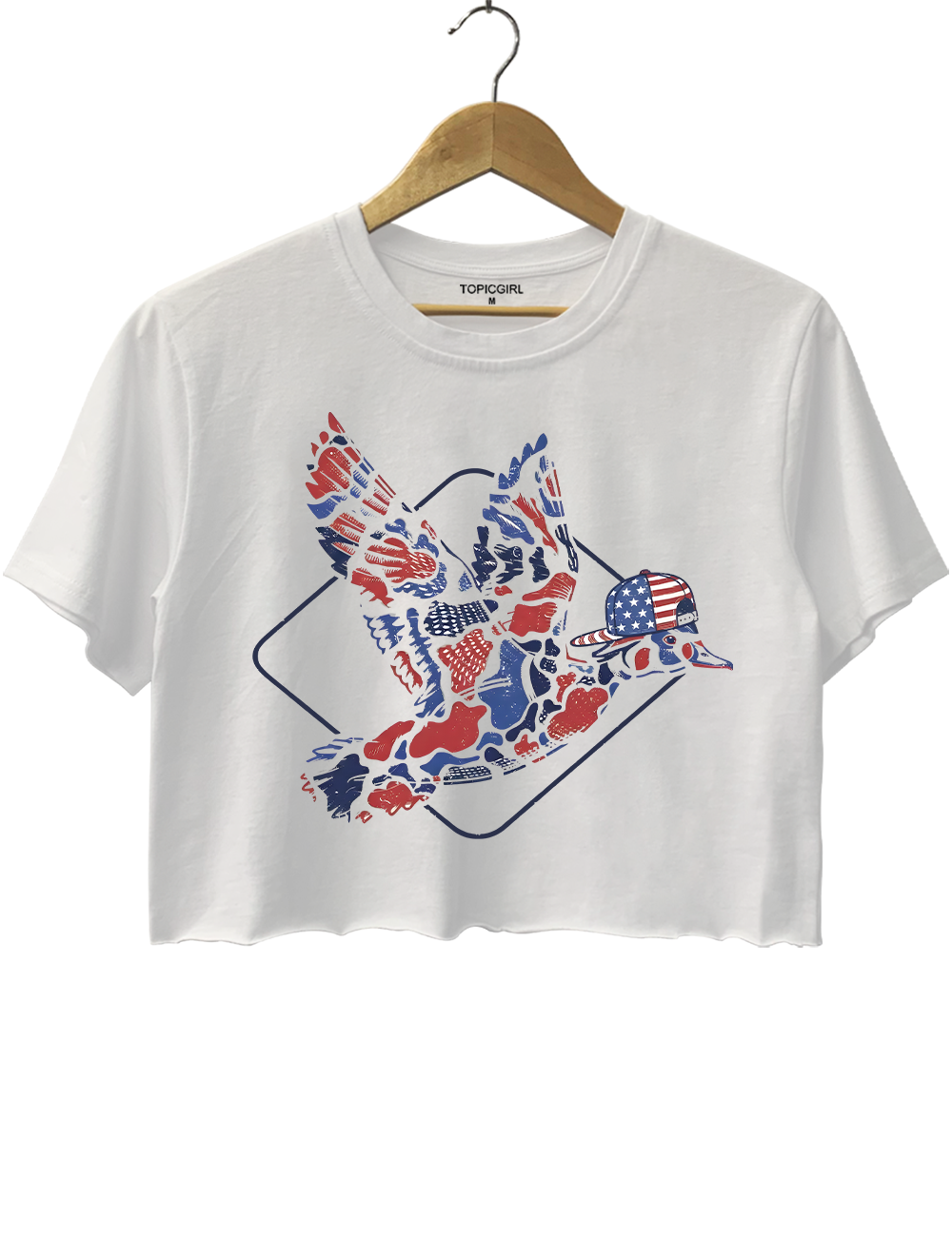 Camo Flying Mallard Duck 4th of July Patriotic Duck Crop Top