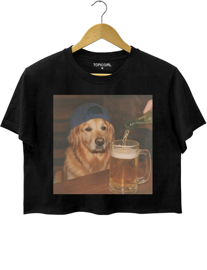 Funny Golden Retriever Drinking Beer Crop Top