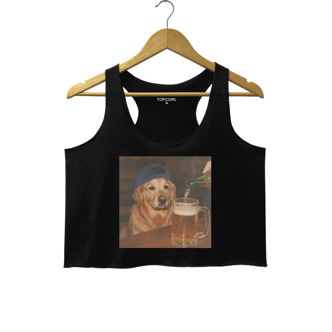 Funny Golden Retriever Drinking Beer Crop Tank Top
