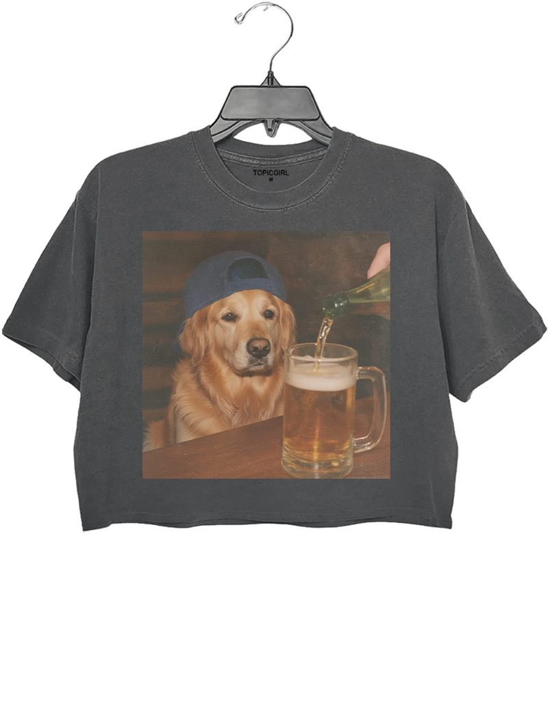 Funny Golden Retriever Drinking Beer Crop Top