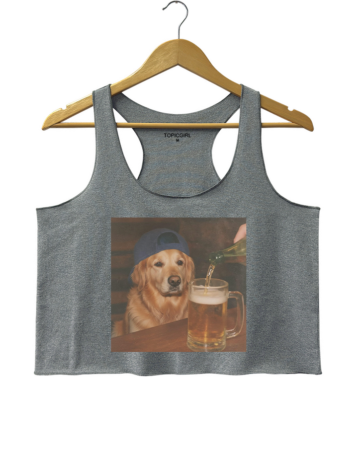 Funny Golden Retriever Drinking Beer Crop Tank Top