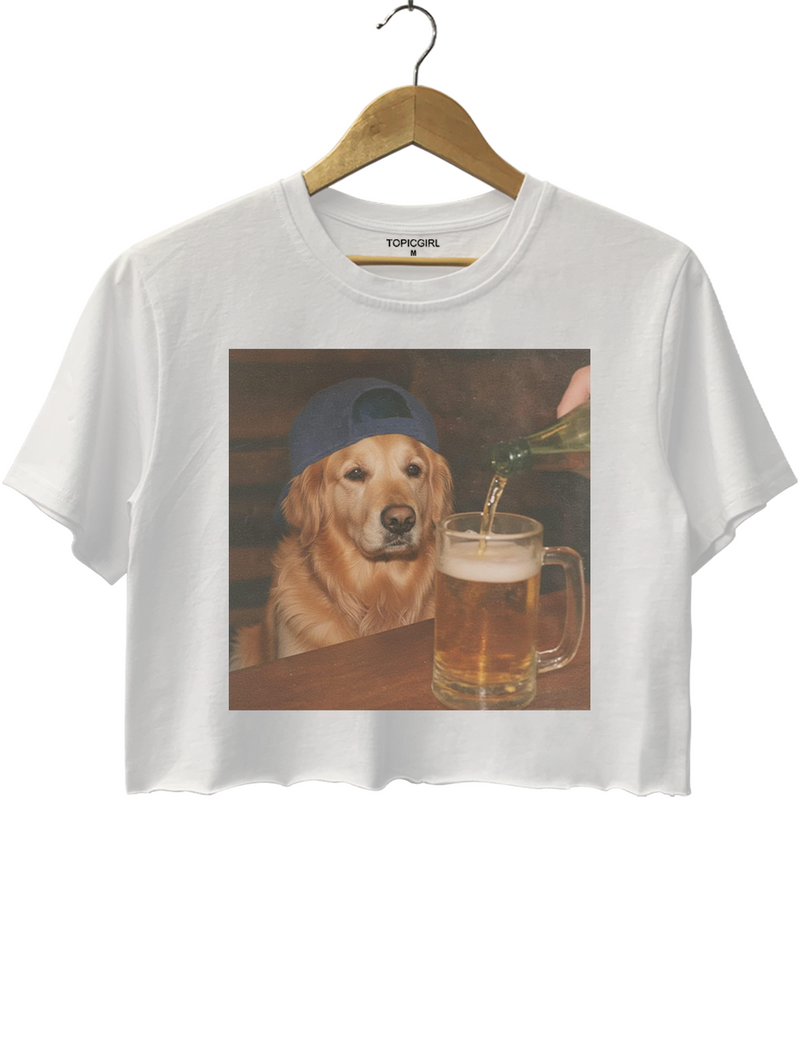 Funny Golden Retriever Drinking Beer Crop Top