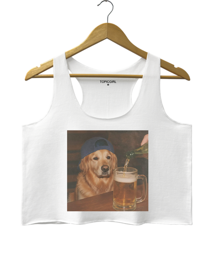 Funny Golden Retriever Drinking Beer Crop Tank Top