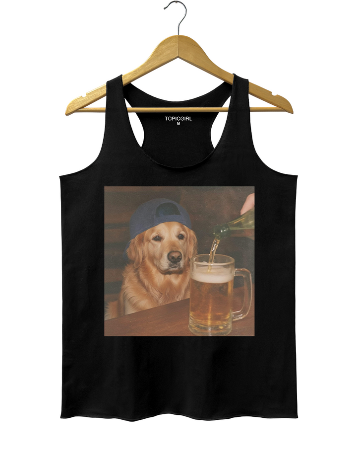 Funny Golden Retriever Drinking Beer Tank Top