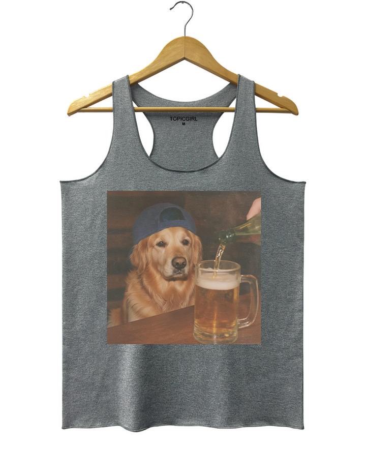 Funny Golden Retriever Drinking Beer Tank Top
