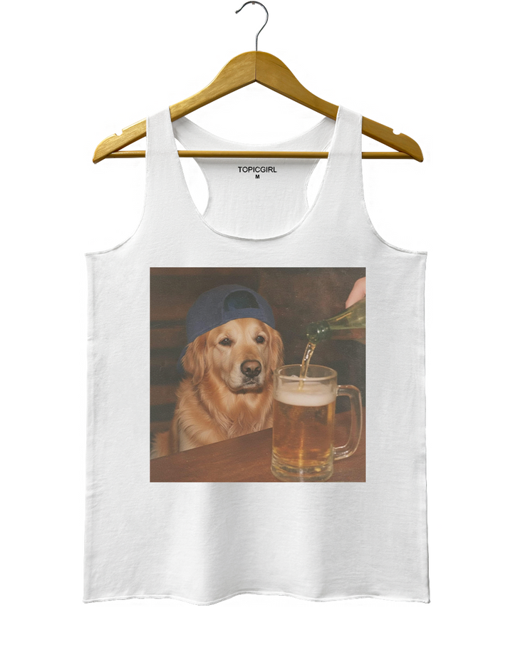 Funny Golden Retriever Drinking Beer Tank Top