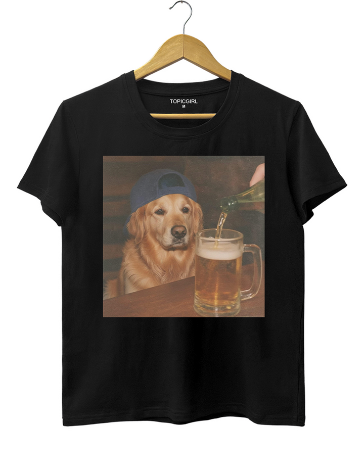 Funny Golden Retriever Drinking Beer Tee