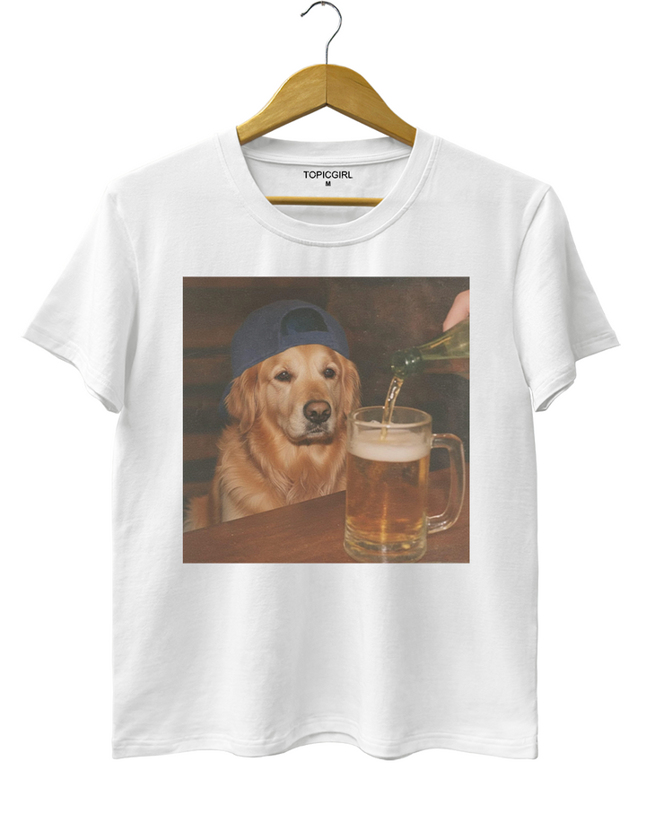 Funny Golden Retriever Drinking Beer Tee