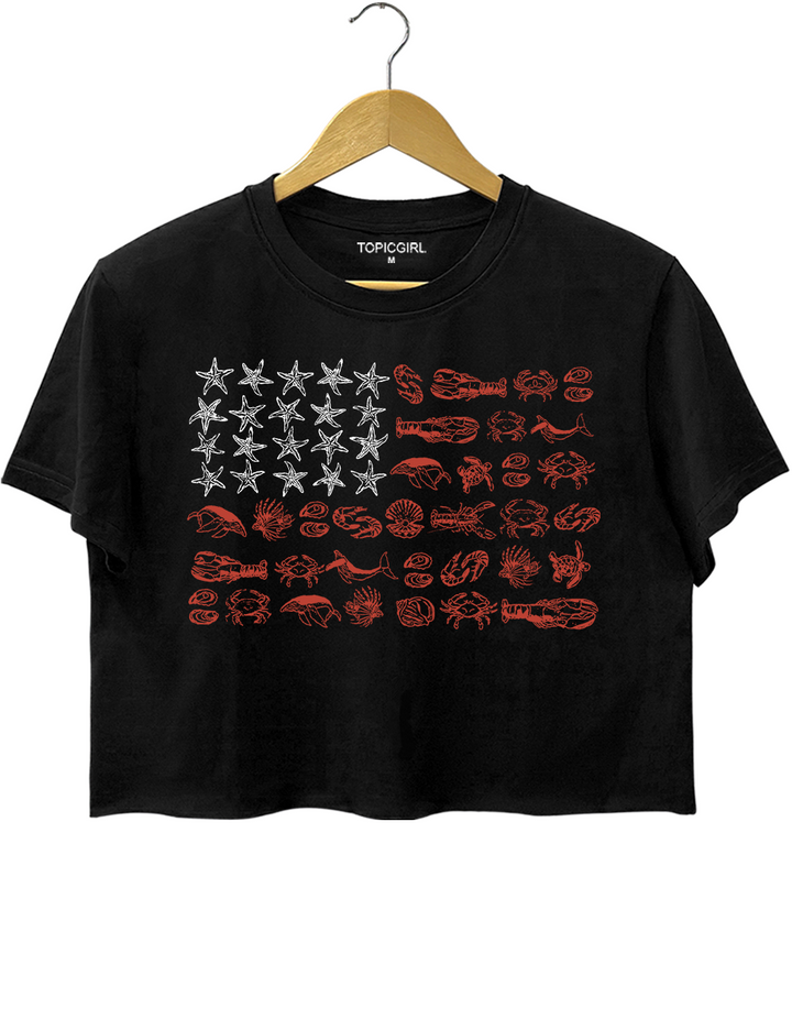Seashell USA Flag Crop Top