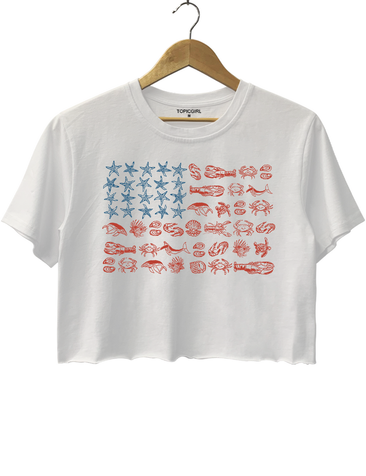 Seashell USA Flag Crop Top