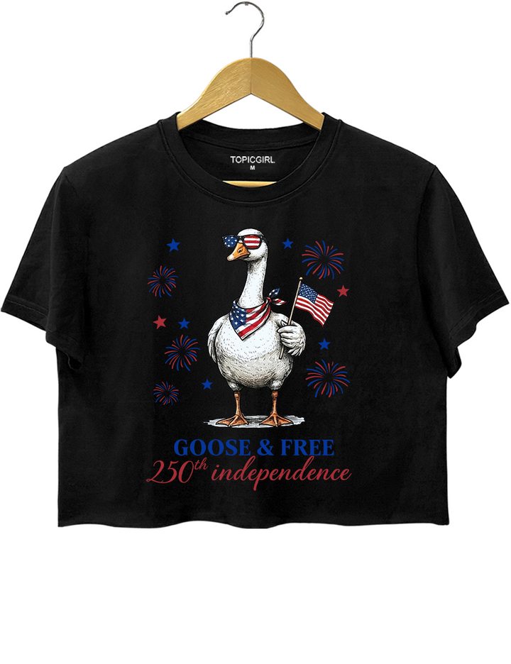 4th July 250th Year Funny America Goose Crop Top