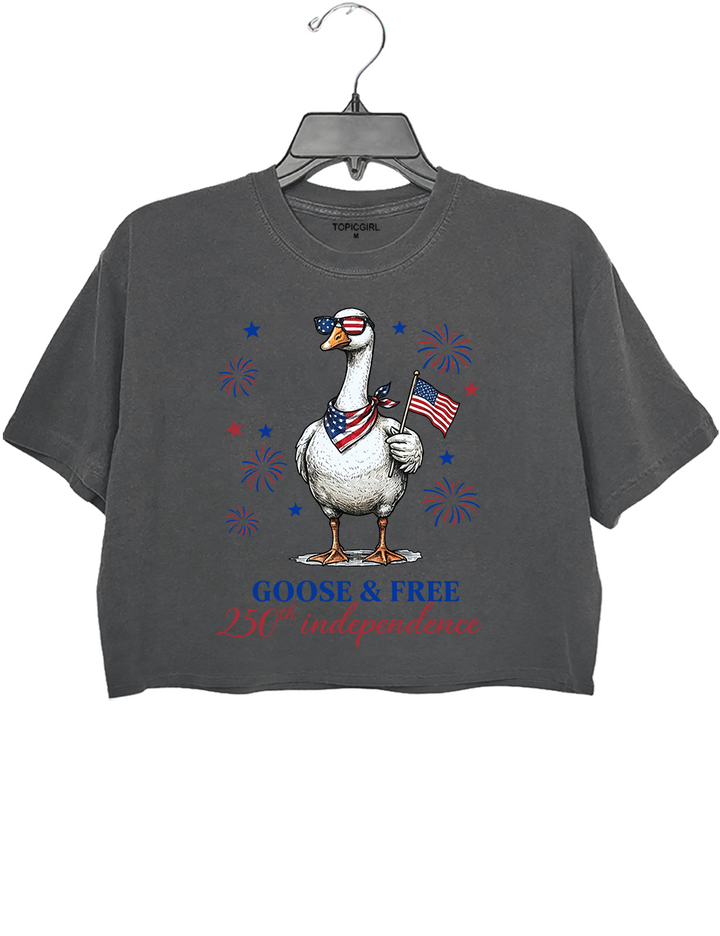 4th July 250th Year Funny America Goose Crop Top