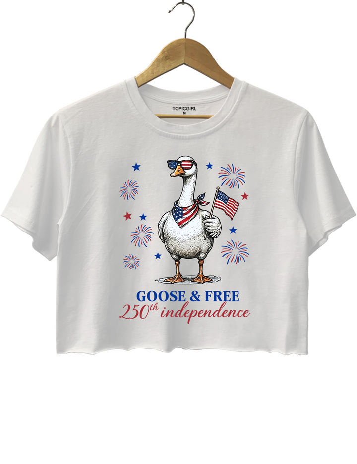 4th July 250th Year Funny America Goose Crop Top