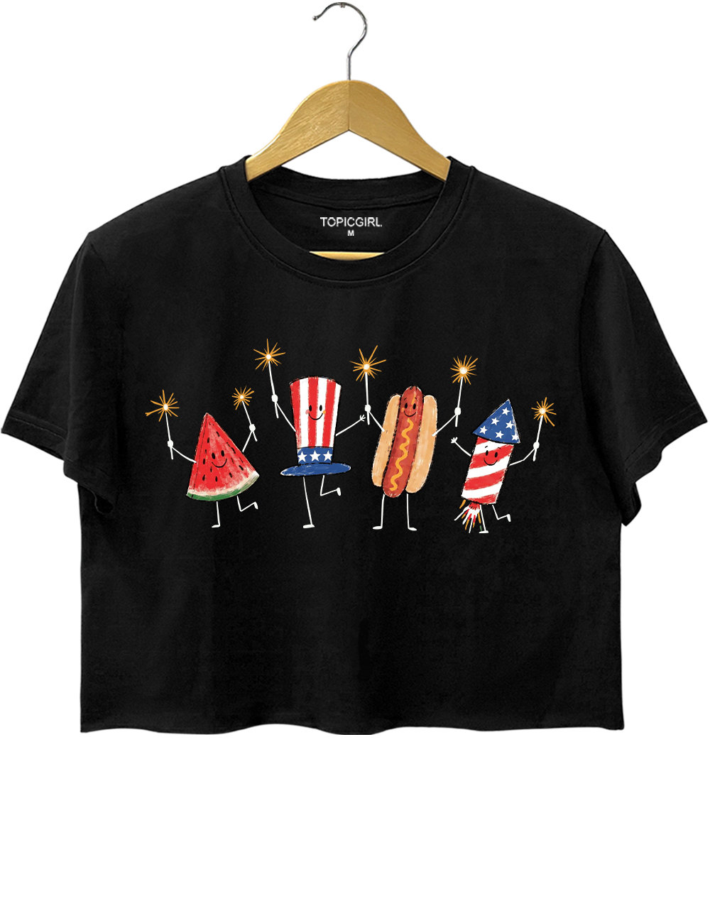 Watermelon Hotdog Firework Funny Sumer 250th Crop Top