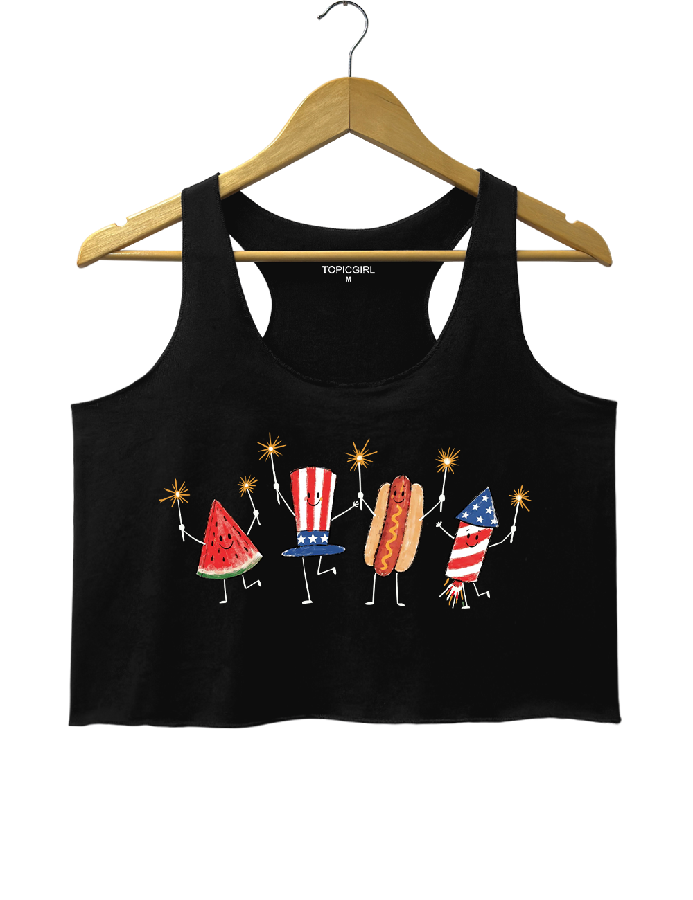 Watermelon Hotdog Firework Funny Sumer 250th Crop Tank Top