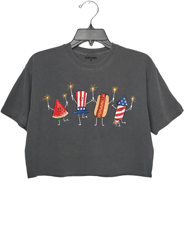 Watermelon Hotdog Firework Funny Sumer 250th Crop Top