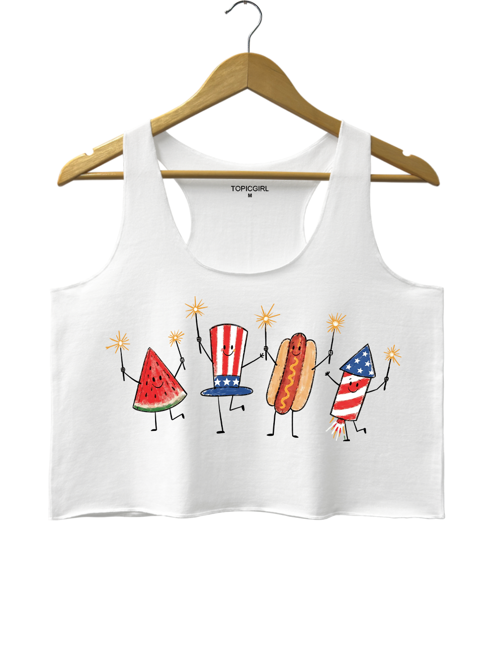 Watermelon Hotdog Firework Funny Sumer 250th Crop Tank Top