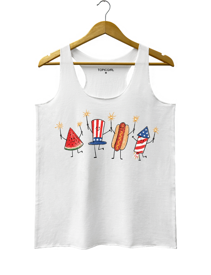 Watermelon Hotdog Firework Funny Sumer 250th Tank Top