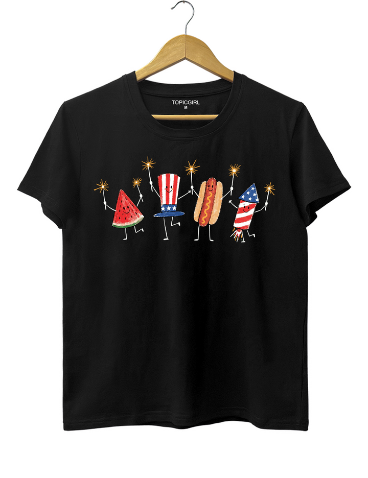 Watermelon Hotdog Firework Funny Sumer 250th Tee