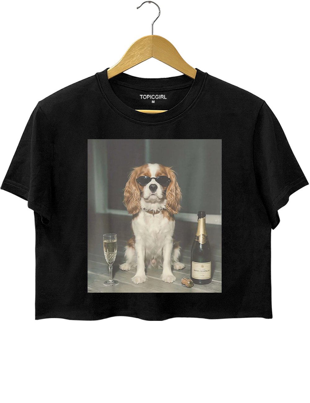 Funny Cavalier King Charles Drinking Champagne Crop Top