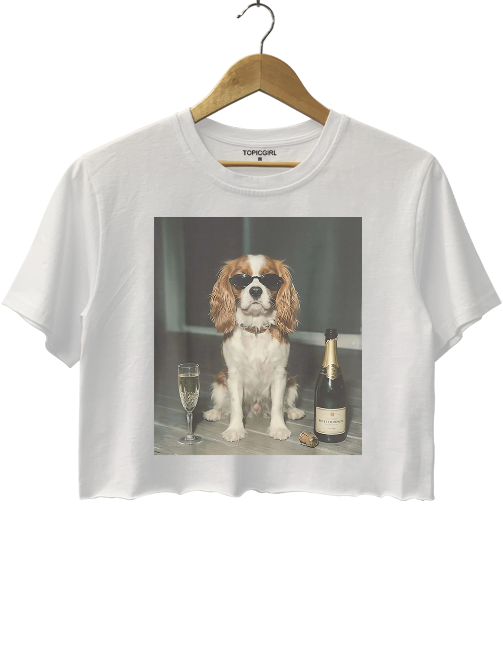 Funny Cavalier King Charles Drinking Champagne Crop Top